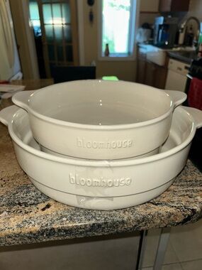 BLOOMHOUSE set of LARGE Cream Ceramic Serving & Dutch oven inserts Set of 2